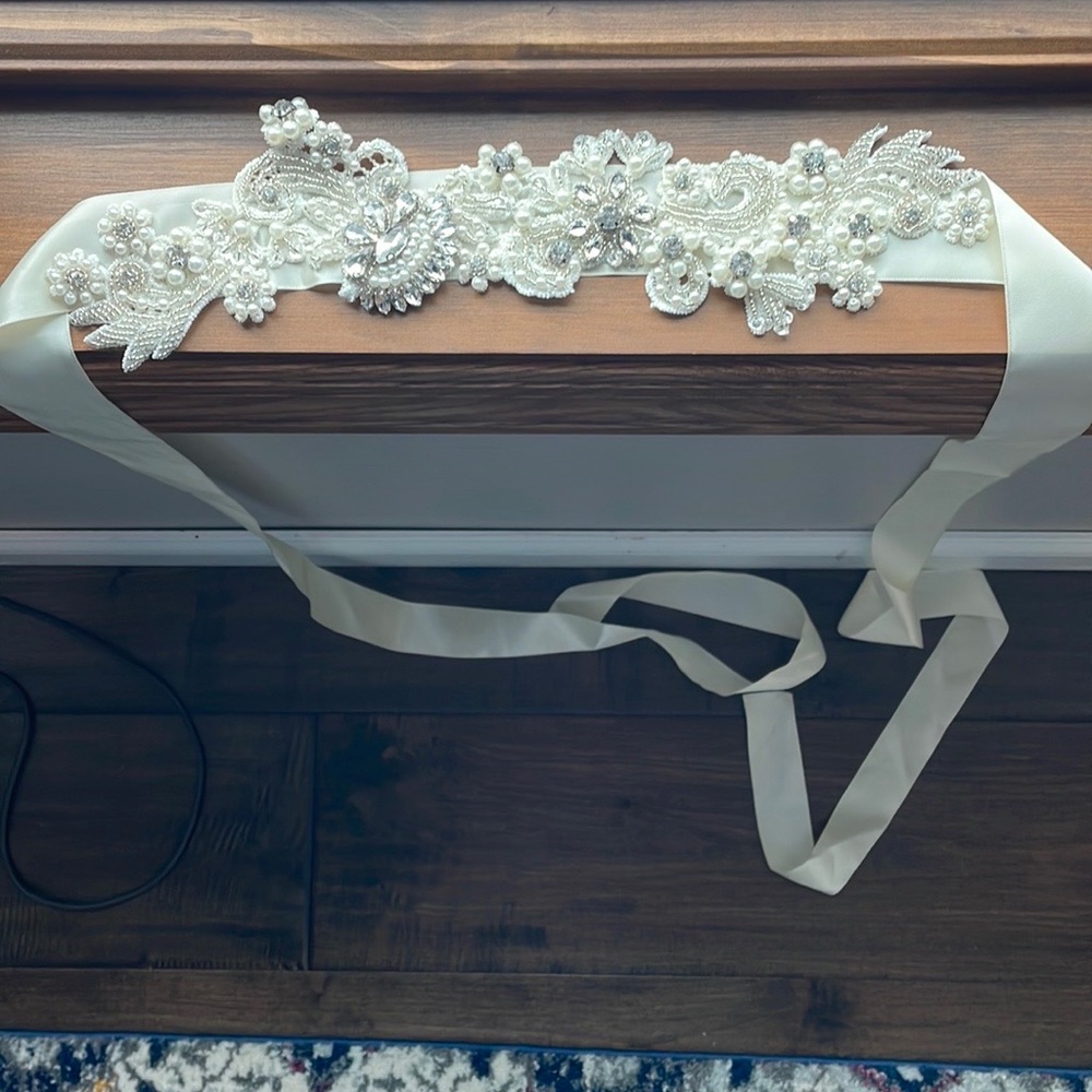 Bridal pearl and sequin sash